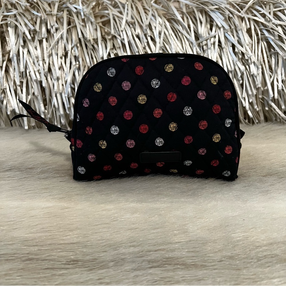 New VERA BRADLEY Havana Dots 2017 Lined Zip Top Travel Cosmetic Case Black Red